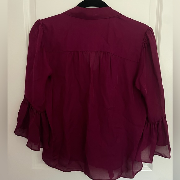 Alice and Olivia Currant Red Burgundy Button Down Blouse Ruffle Small w tie - Picture 4 of 9